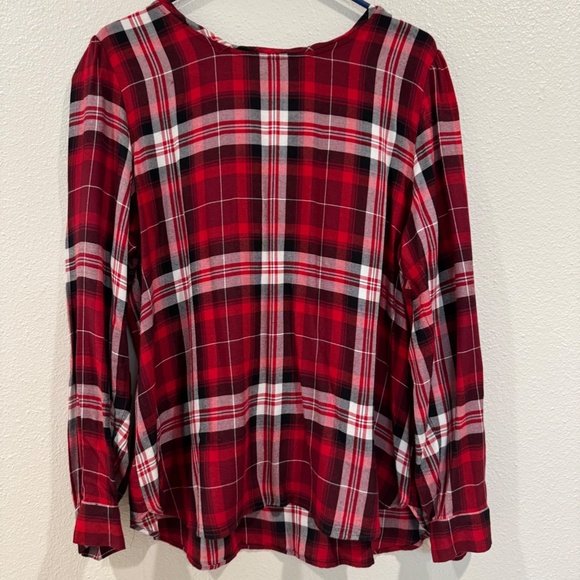Loft Women's Red Black Plaid Long Sleeved Blouse Top XL - Picture 8 of 8